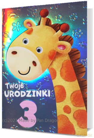 Karnet holograficzny 3 urodziny - żyrafa HM200-2246