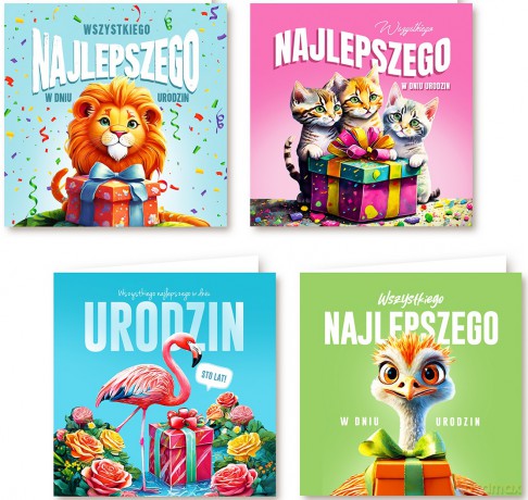 Karnet KW Urodziny, zwierzaki mix
