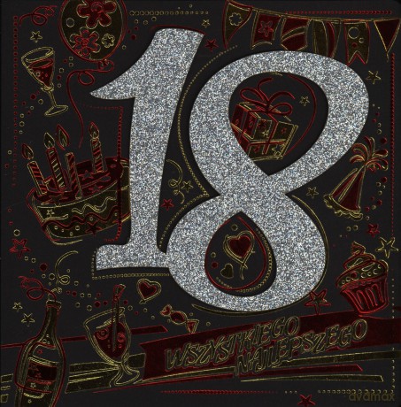 Karnet kwadrat 18 Urodziny brokat mix CB 11