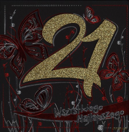 Karnet kwadrat 21 Urodziny brokat mix CB 09