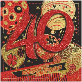 Karnet kwadrat 40 Urodziny brokat mix CB-04