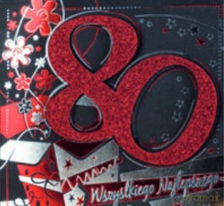 Karnet kwadrat 80 Urodziny brokat mix CB-08