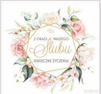 Karnet kwadrat Ślub kwiaty, złocony S-0319