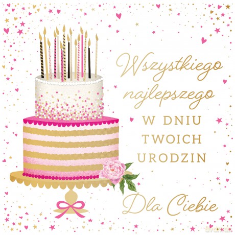 Karnet kwadrat Urodziny kobiece, tort UK-01