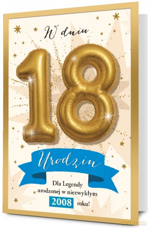 Karnet MEGA 18 Urodziny rok 2008, niebieski (33x48cm) K.MEGA-141