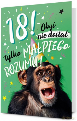 Karnet MEGA 18 Urodziny szympans (33x48cm) K.MEGA-127