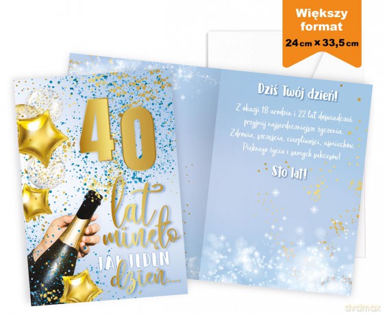 Karnet MEGA 40 Urodziny, szampan, prestige P-034 (25x35,3cm)