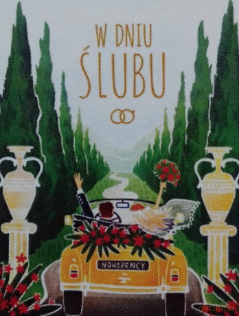Karnet Ślub malowany, para młoda w aucie (14,5x219,5cm) SV-17