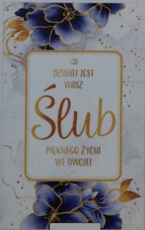 Karnet Ślub złocony, niebieskie kwiaty (13x20,5cm) S-0401