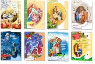 Karnet świąteczny B6 WOP wycinany z opłatkiem świecki lub religijny MIX