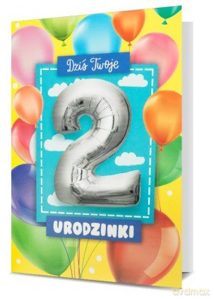 Karnet Urodzinki z balonem "2" 30cm K.BALLOON-2