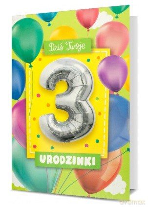 Karnet Urodzinki z balonem "3" 30cm K.BALLOON-3