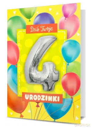 Karnet Urodzinki z balonem "4" 30cm K.BALLOON-4