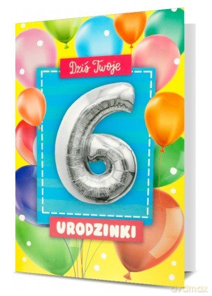 Karnet Urodzinki z balonem "6" 30cm K.BALLOON-6