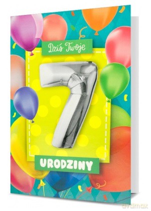 Karnet Urodzinki z balonem "7" 30cm K.BALLOON-7