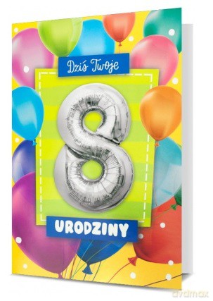 Karnet Urodzinki z balonem "8" 30cm K.BALLOON-8