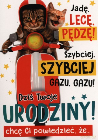 Karnet Urodziny - koty na skuterze K.B6-1706