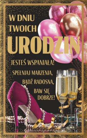 Karnet urodziny damskie złocone (13x20,5cm) UCK-04