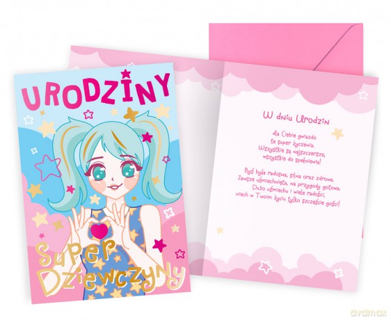 Karnet urodziny dziecięce anime, dziewczęce PR-561