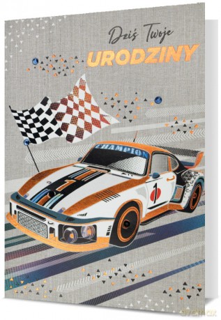 Karnet urodziny męskie miedziane, wyścigówka HM200-2884