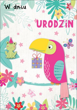 Karnet urodziny naklejana cyfra papuga