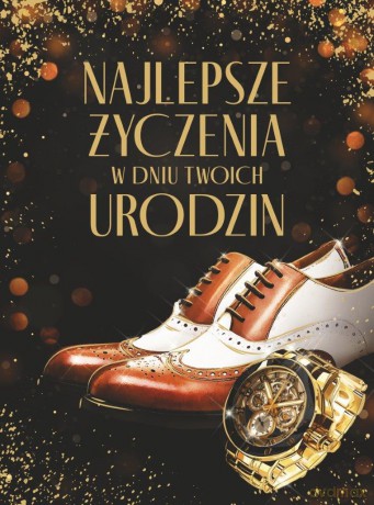 Karnet urodziny złocone, męskie (14,5x19,5cm) URR-203