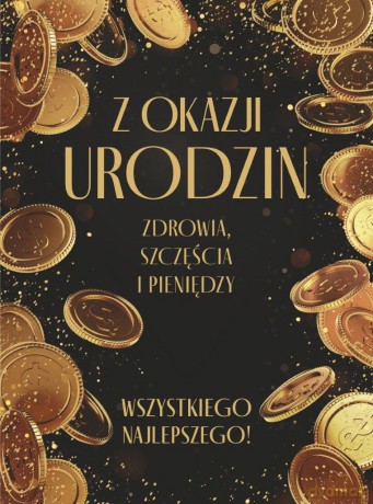 Karnet urodziny złocone, monety (14,5x19,5cm) URR-202