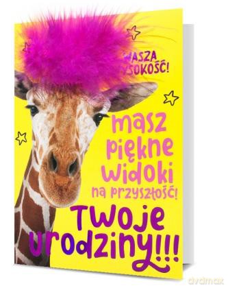 Karnet urodziny żyrafa piórko HM200-1841