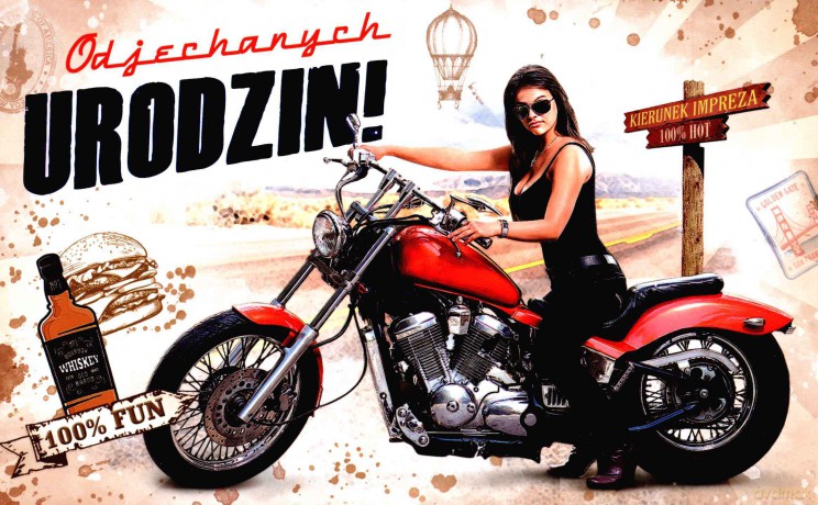 Karnet urodziny, kobieta na motorze UR 08