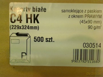 Koperty C4 HK białe z oknem prawym op. 250 sztuk