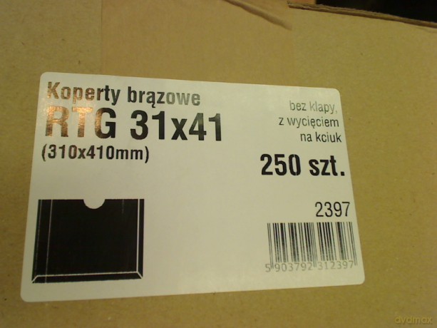 Koperty RTG 310x410 brązowe z wycięciem na kciuk op. 250 sztuk