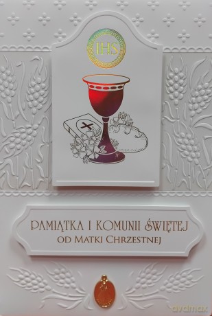 Książeczka A5 Satyna Pamiątka Tłoczona Komunia Święta od Matki chrzestnej mix