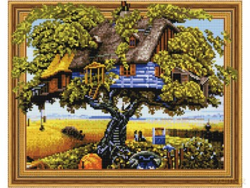 Mozaika diamentowa 40x50cm Domek na drzewie Diamond painting
