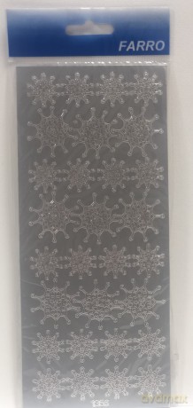 Naklejki ażurowe śnieżynki srebrne 10x23 cm. Mix wzorów. Pakowane po 5 szt.