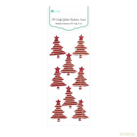 Naklejki brokatowe ornamentowe - choinki red 8szt