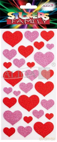 Naklejki piankowe serca brokatowe 10x23cm NNK-5526