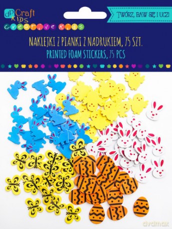 Naklejki z pianki z nadrukiem - wielkanoc i motyle, 75 szt. (KSPI-238)