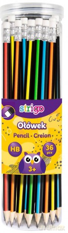 Ołówek HB z gumką kolorowe paski 1szt (tuba 36 szt)