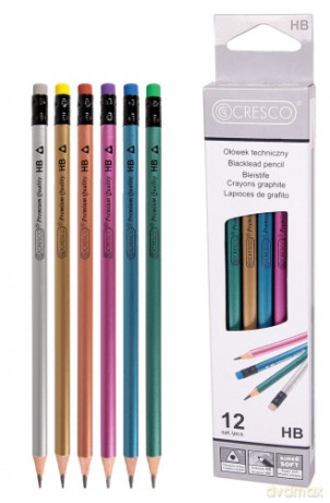Ołówek trójkątny z gumką HB Metallic 12szt/opak