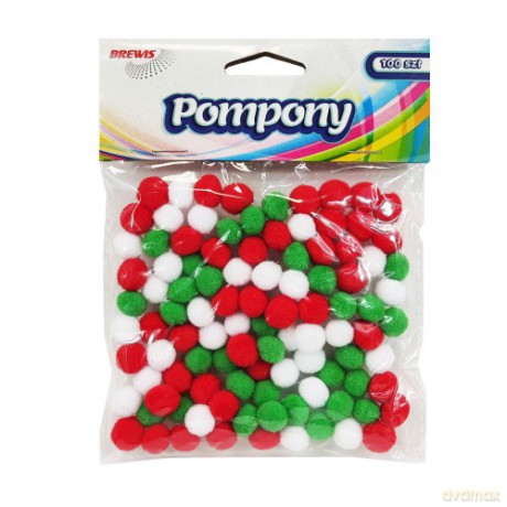 Pompony mix kolorów 1cm czerwone, białe, zielone POM42