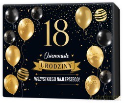 Pudełko prezentowe 18 urodziny, czarne (22,5x17,5x4cm)