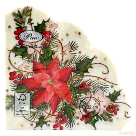 Serwetka BN Decor Round Poinsettia Composition 32cm średnicy, 12szt./op. - serwetka okrągła