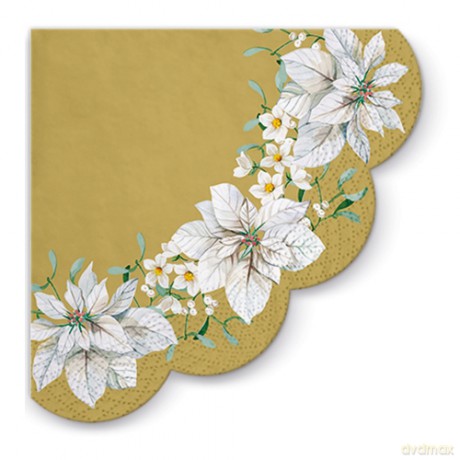 Serwetka BN Decor Round White poinsettia gold 32cm średnicy, 12szt./op. - serwetka okrągła