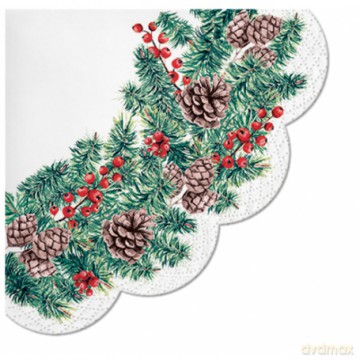 Serwetka BN Decor Round Winter Branches 32cm średnicy, 12szt./op. - serwetka okrągła