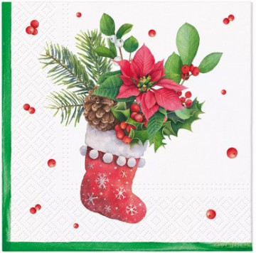 Serwetka BN Lunch Decor Sock with poinsettia 33x33 20szt./op.