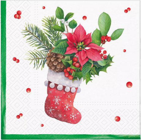 Serwetka Coctail Decor Socks with poinsettia 25x25cm 20szt./op.
