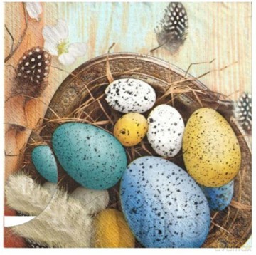Serwetki Daisy Wielkanoc lunch - Easter Eggs with Feathers on Blue SDWL011201