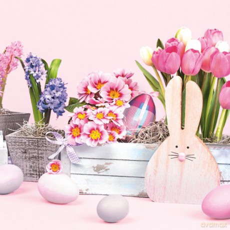 SerwetkI Daisy Wielkanoc lunch - Easter Wooden Bunny and Spring Flowers SDWL008801