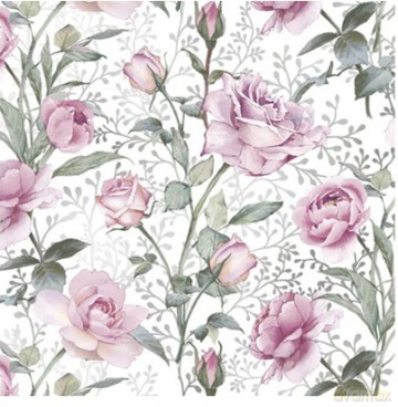 Serwetki Lunch Daisy - Pink Roses on SIlver SDOG042901