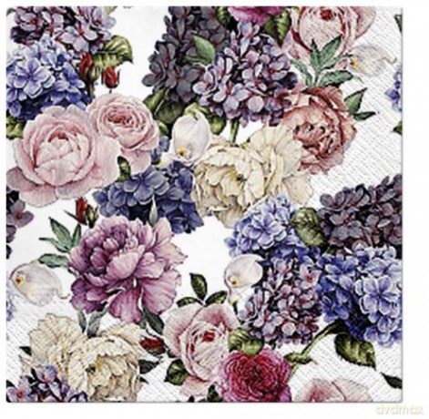Serwetki Lunch Tete a Tete Blue, red, white flowers white background 33x33 20szt./op.